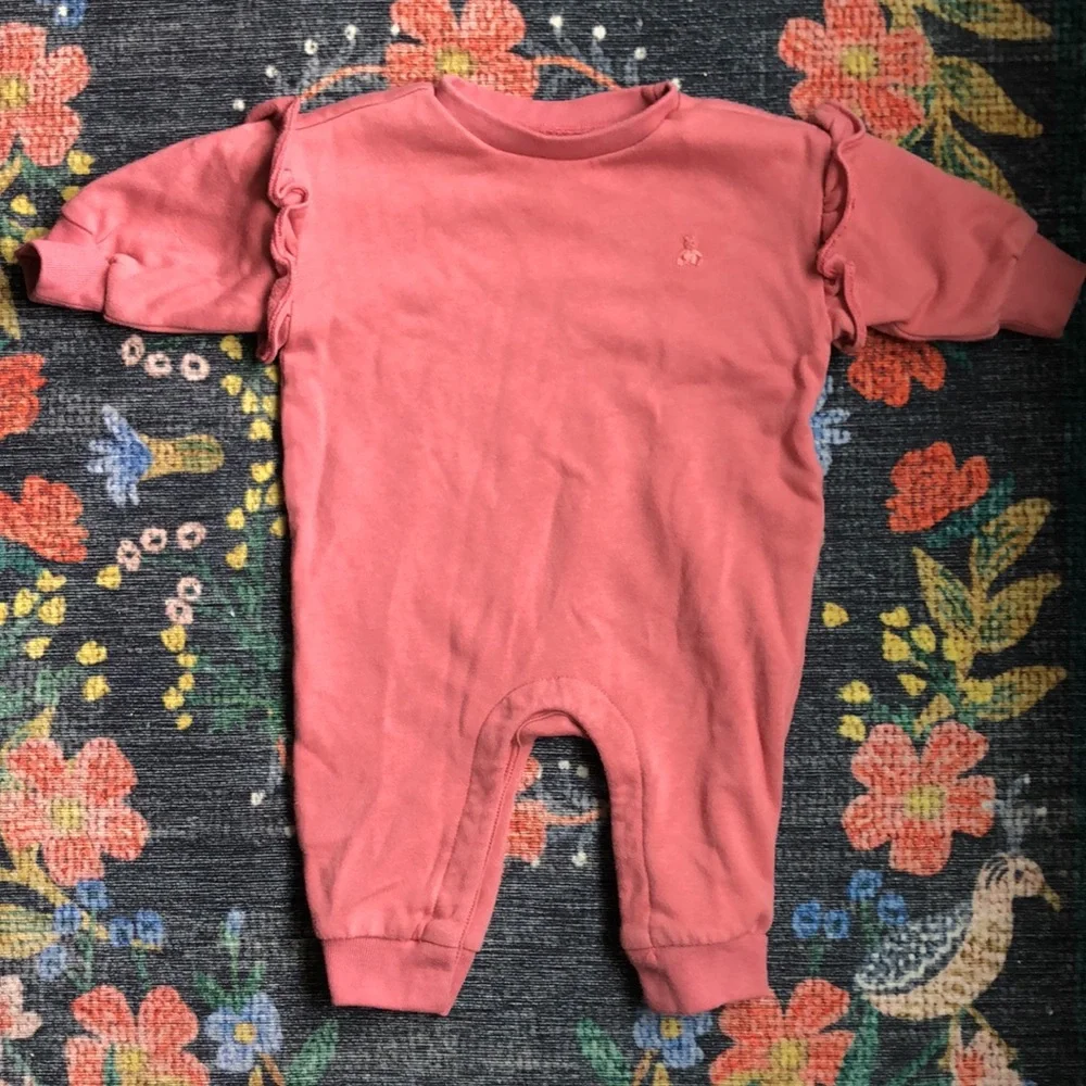 Baby Gap Pink Ruffle Sweatsuit Romper, 3-6 Months